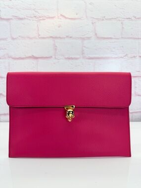 Alexander McQueen Pink Alexander Mcqueen Purple Leather Skull Flap Pouch